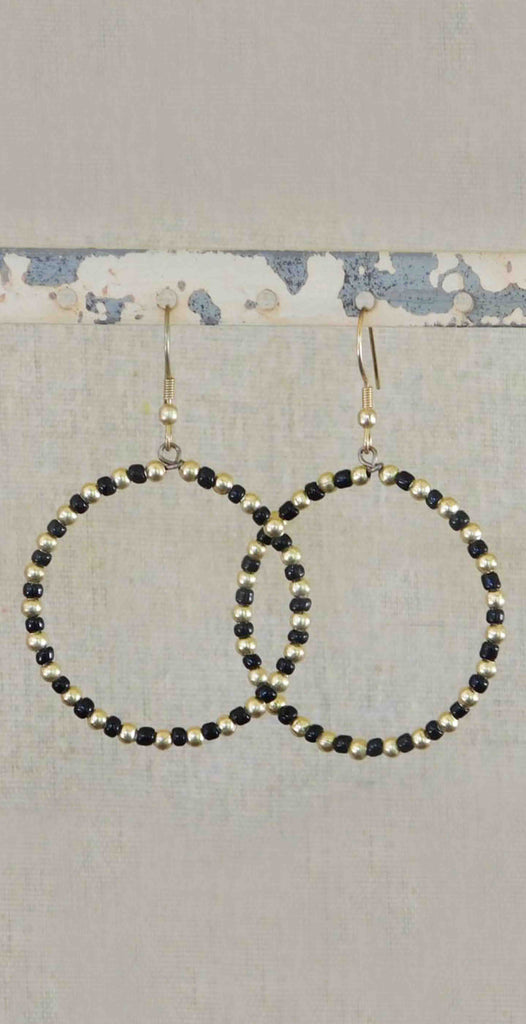 Tickled Pink Simple Gold & Bead Loop Earrings - Black