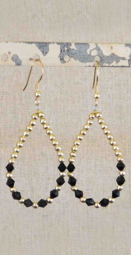 Tickled Pink Crystal and Gold Bead Earrings Black