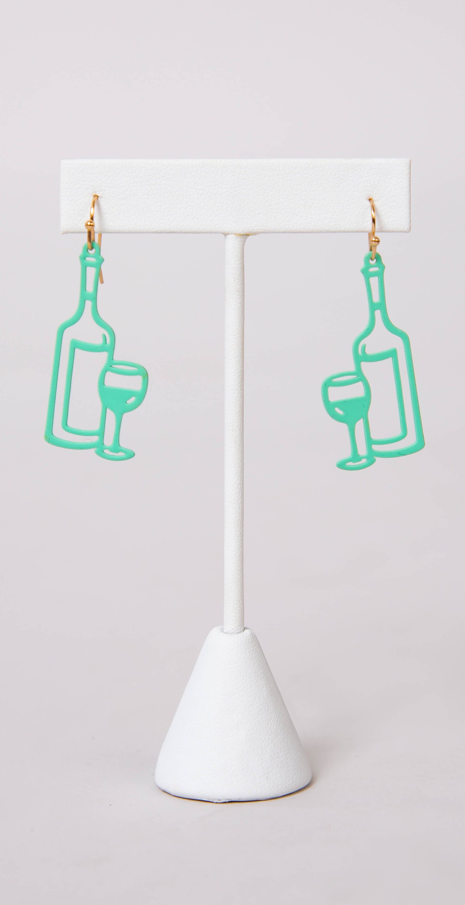 Dainty Ivy Color Wine & Glass Earrings Mint