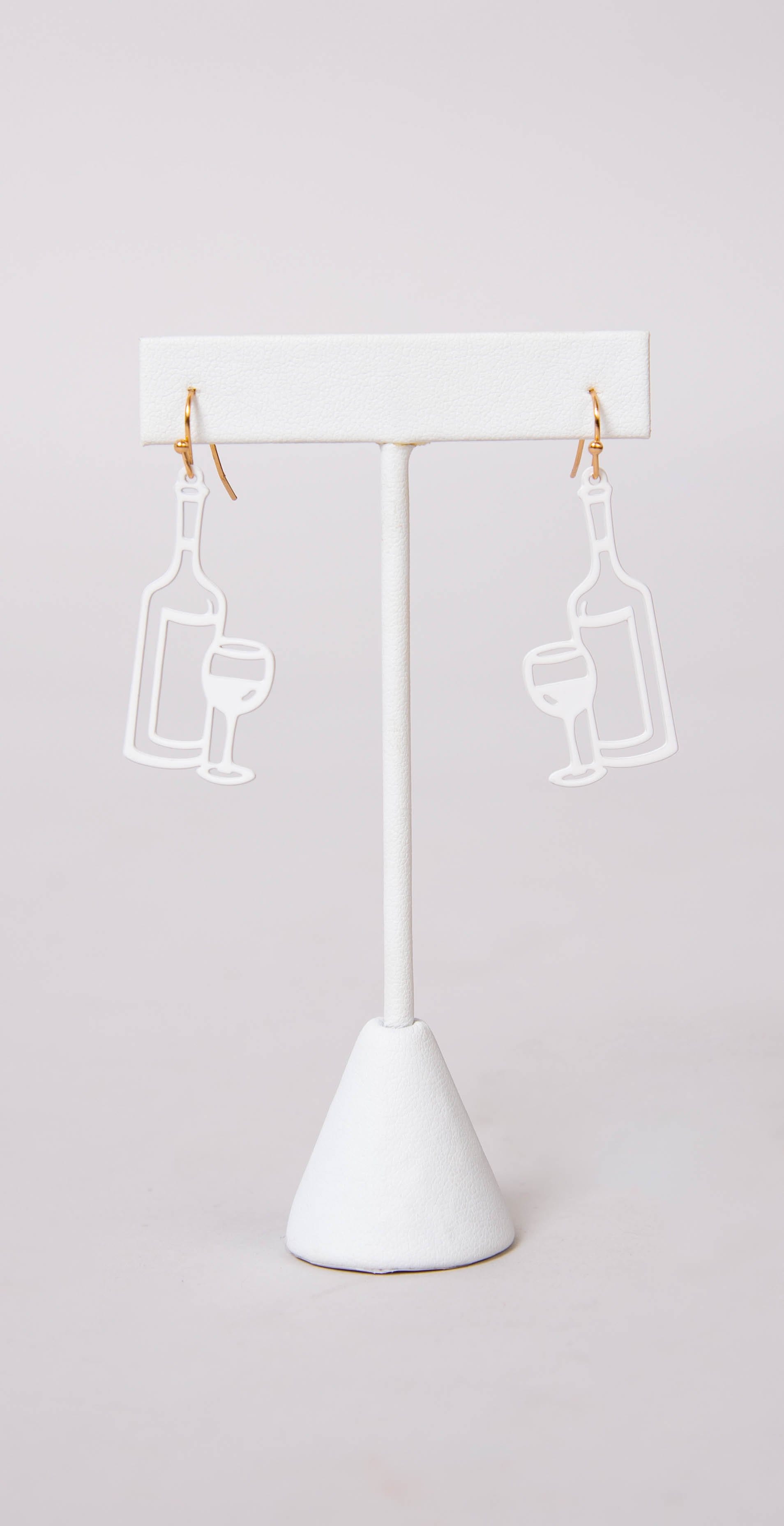 Dainty Ivy Color Wine & Glass Earrings White