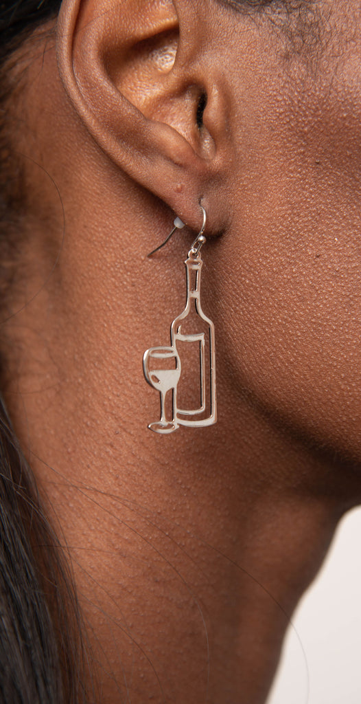 Dainty Ivy Color Wine & Glass Earrings Silver
