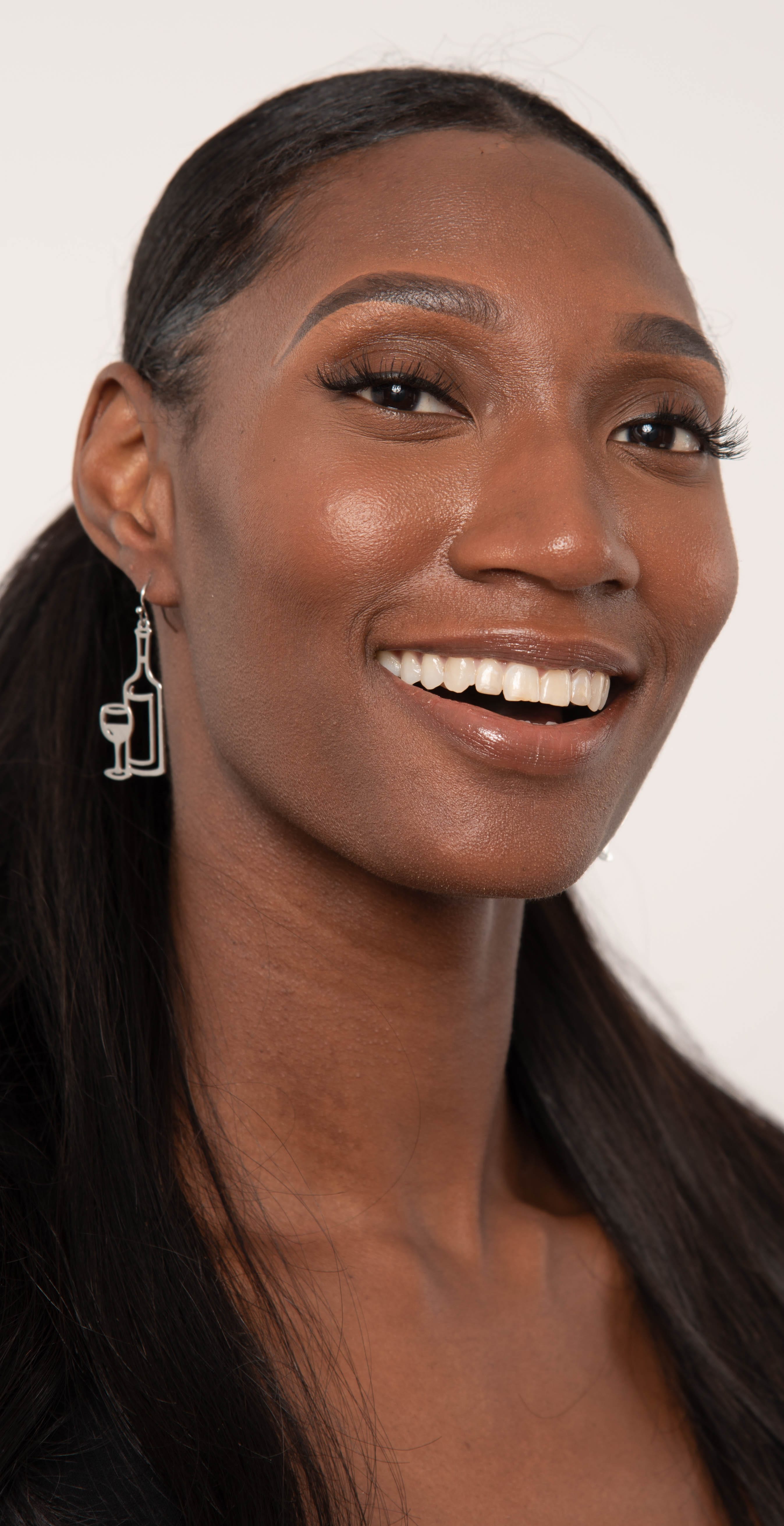 Dainty Ivy Color Wine & Glass Earrings Silver