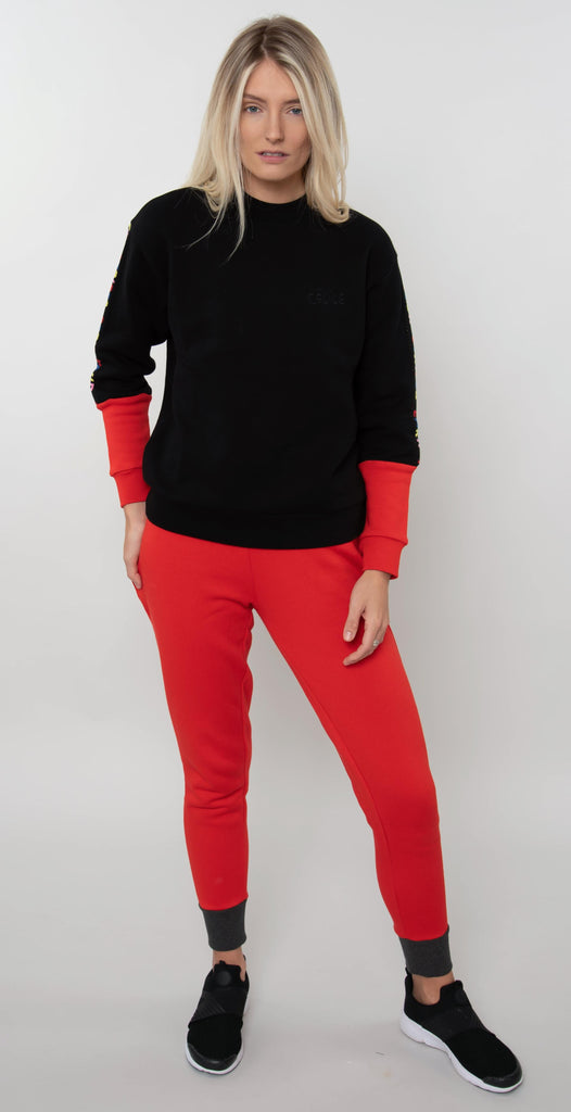 Etre Cecile Earn Your Stripes Rib Boyfriend Sweatshirt Black/Flame Red