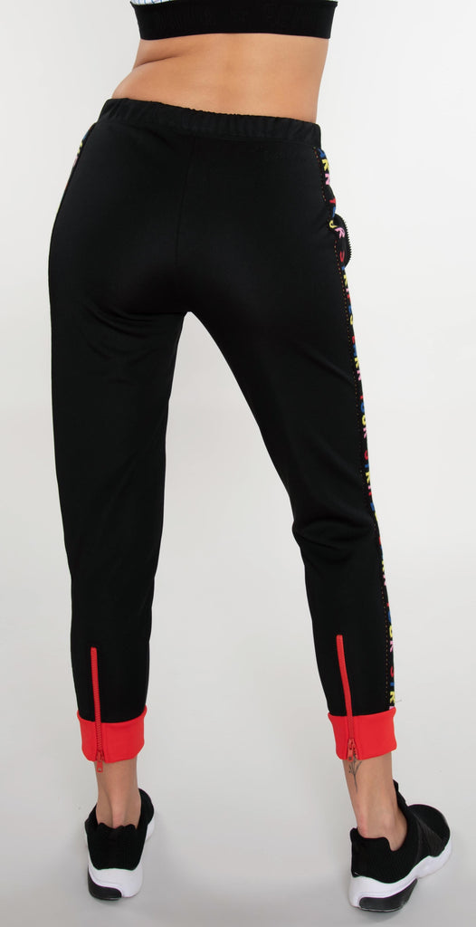 Être Cécile Earn Your Stripes Rib Crop Track Pants Black/Red Flame