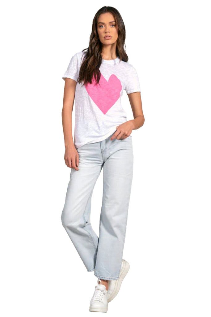 Elan Crewneck T-Shirt White Pink Heart
