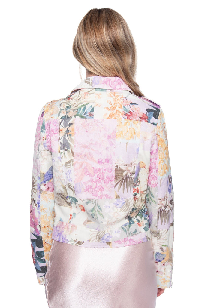 Fate by LFD Linen Blend Floral Print Moto Jacket Pink Multi