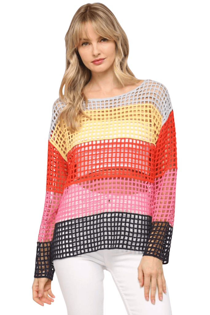 Fate By LFD Stripe Eyelet Knitted Pullover Multi
