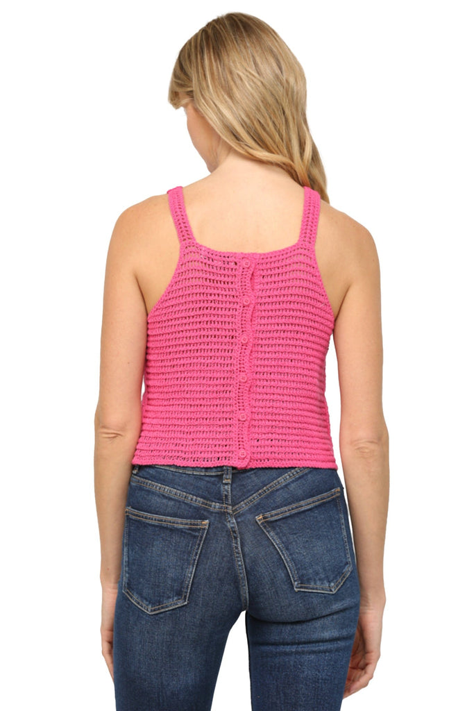 Fate By LFD Back Button Crochet Crop Top Hot Pink