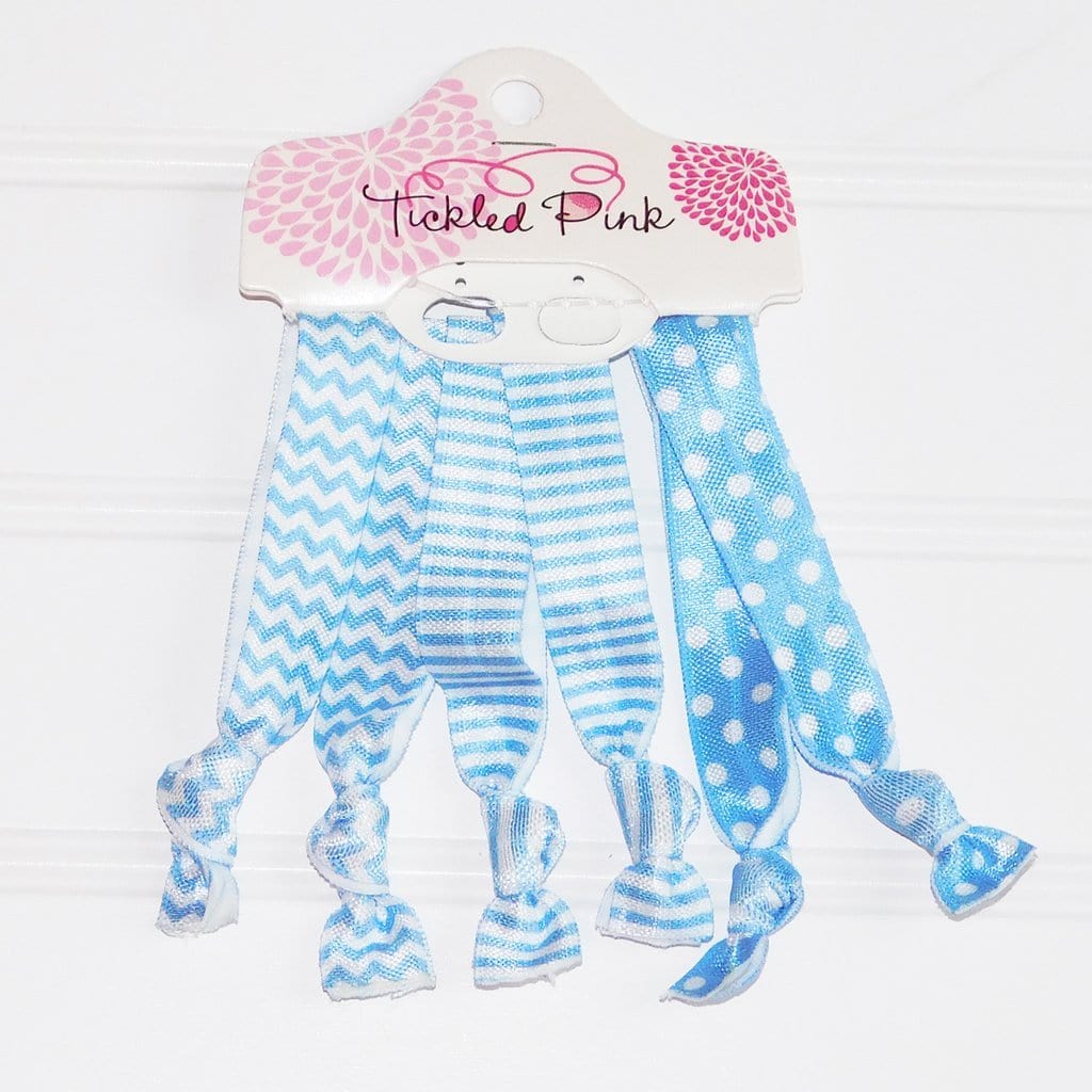 Tickled Pink Gameday Hair Tie Set - Light Blue/White