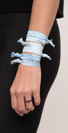 Tickled Pink Gameday Hair Tie Set - Light Blue/White