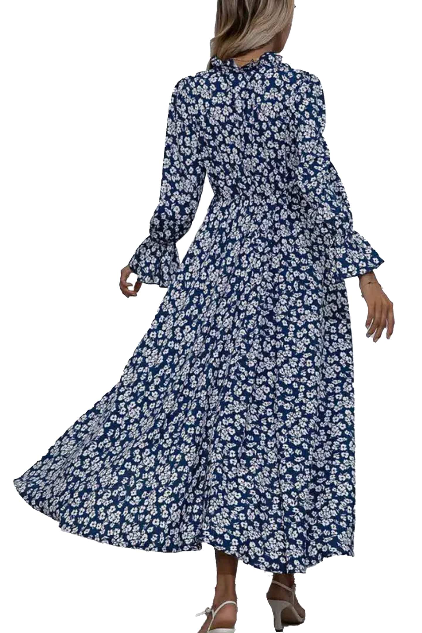 Lily Clothing Long Sleeved Long Floral Dress Blue