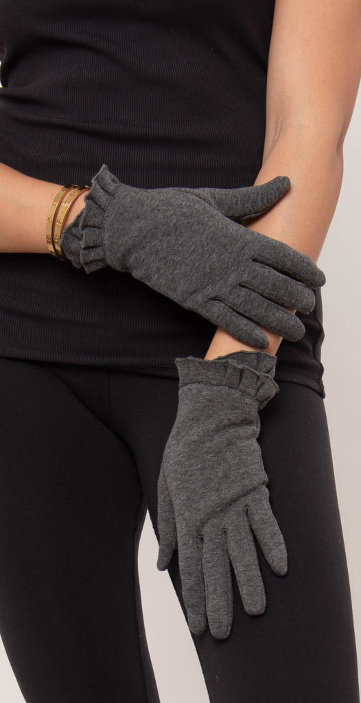 Look by M Shirring Trimmed Gloves Gray