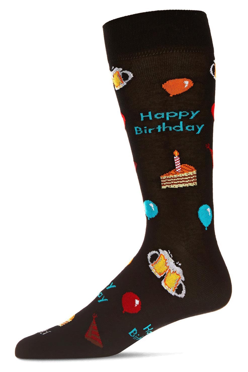 MeMoi Men's Crew Socks Happy Birthday Black