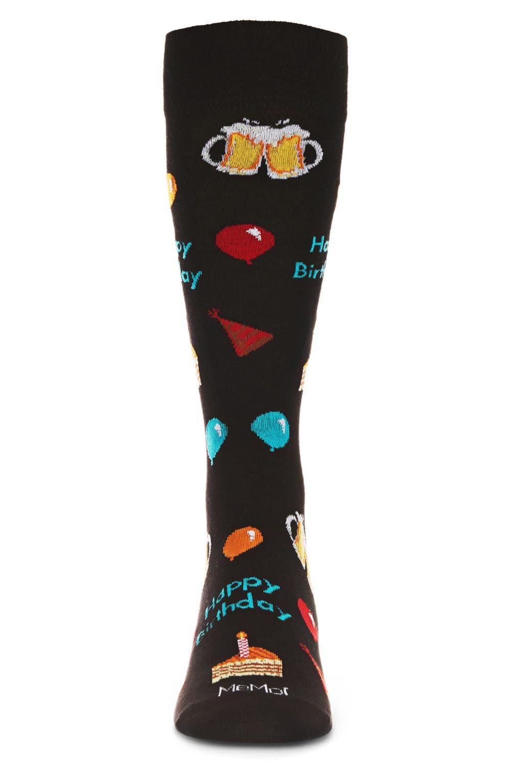MeMoi Men's Crew Socks Happy Birthday Black