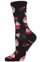 MeMoi Bamboo Blend Crew Socks Cupcakes Black
