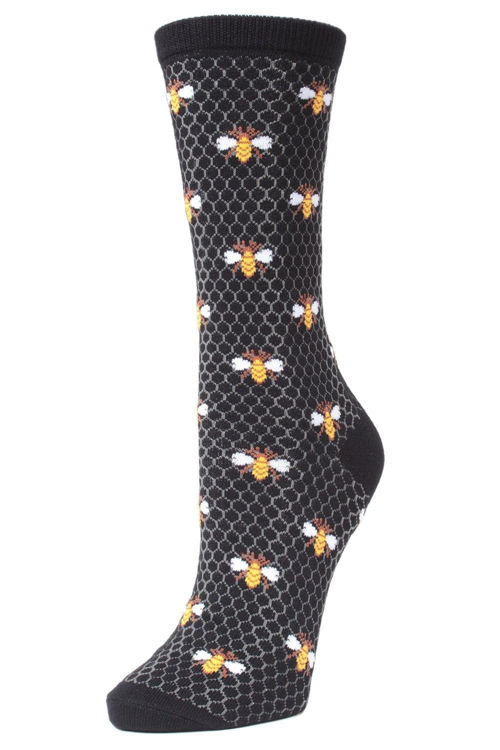 MeMoi Bamboo Blend Crew Socks Honeycomb Bee Black