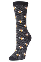 MeMoi Bamboo Blend Crew Socks Honeycomb Bee Black