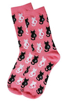 MeMoi Bamboo Blend Crew Socks Awareness Cat Confetti Pink