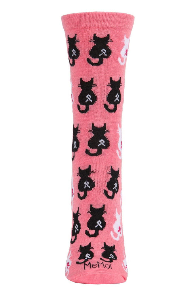MeMoi Bamboo Blend Crew Socks Awareness Cat Confetti Pink