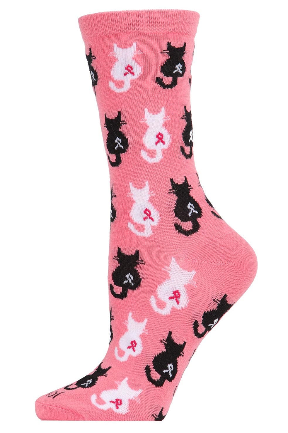 MeMoi Bamboo Blend Crew Socks Awareness Cat Confetti Pink