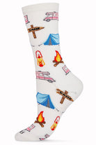 MeMoi Bamboo Blend Crew Socks Happy Camper Beige