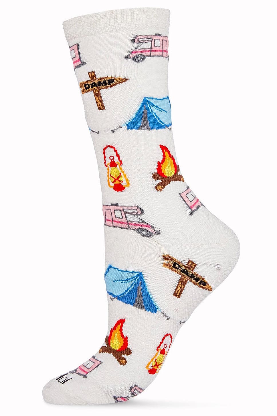 MeMoi Bamboo Blend Crew Socks Happy Camper Beige