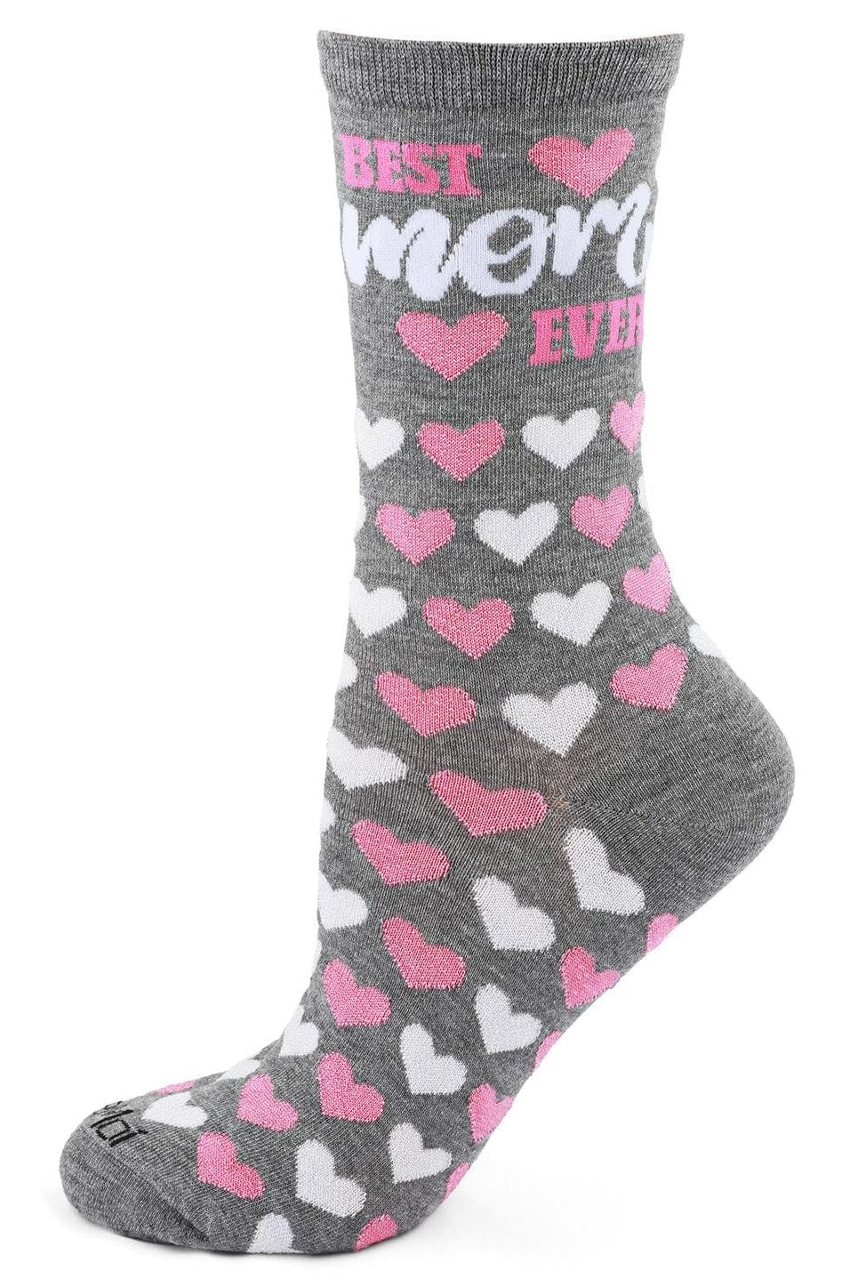 MeMoi Bamboo Blend Crew Socks Best Mom Ever Med Gray Heather