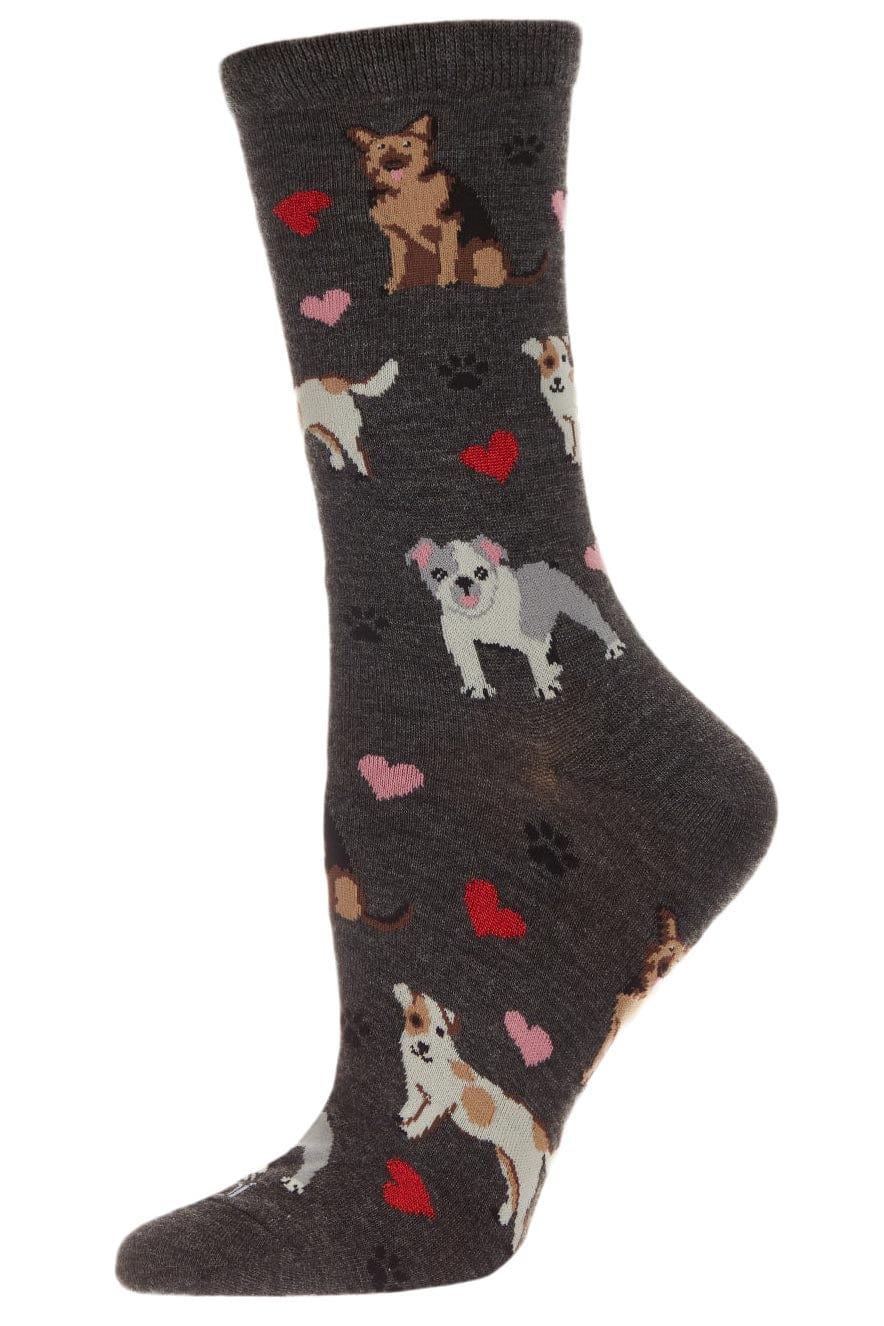 MeMoi Bamboo Blend Crew Socks Canine Friends Charcoal Heather