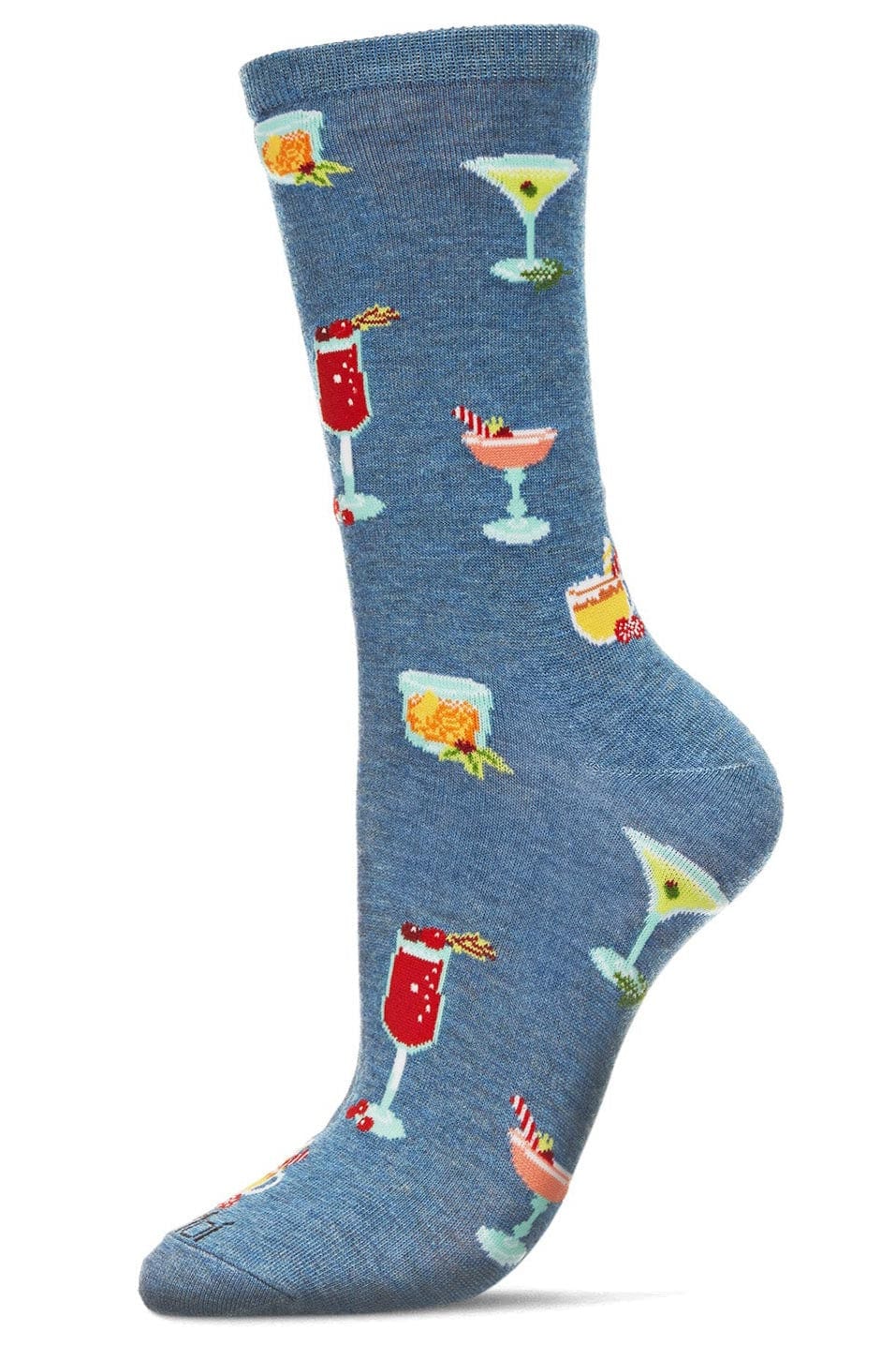 MeMoi Bamboo Blend Crew Socks Totally Tipsy Med Denim Heather