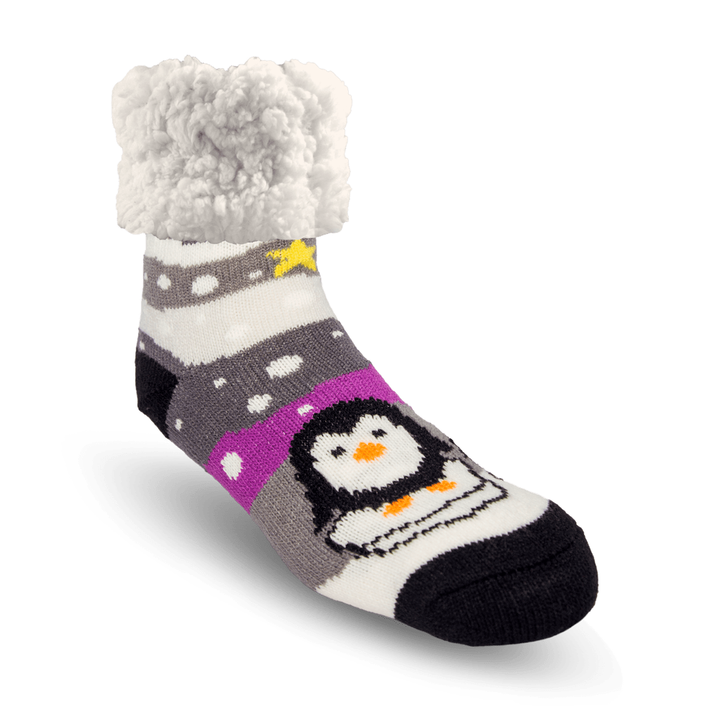 Pudus Classic Slipper Sock Snowy Gray Penguin