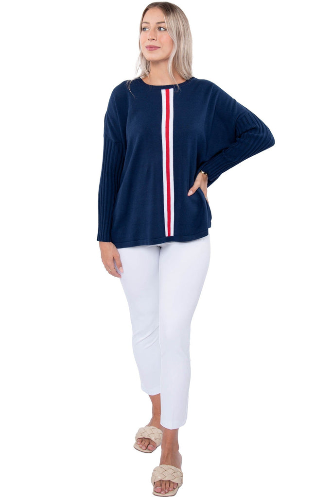 Peace of Cloth Tunic With Center Stripe Navy